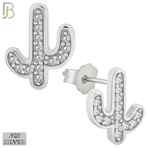 925-ES149 - .925 Sterling Silver Cactus Design with Zircon Design Earring Stud image 1