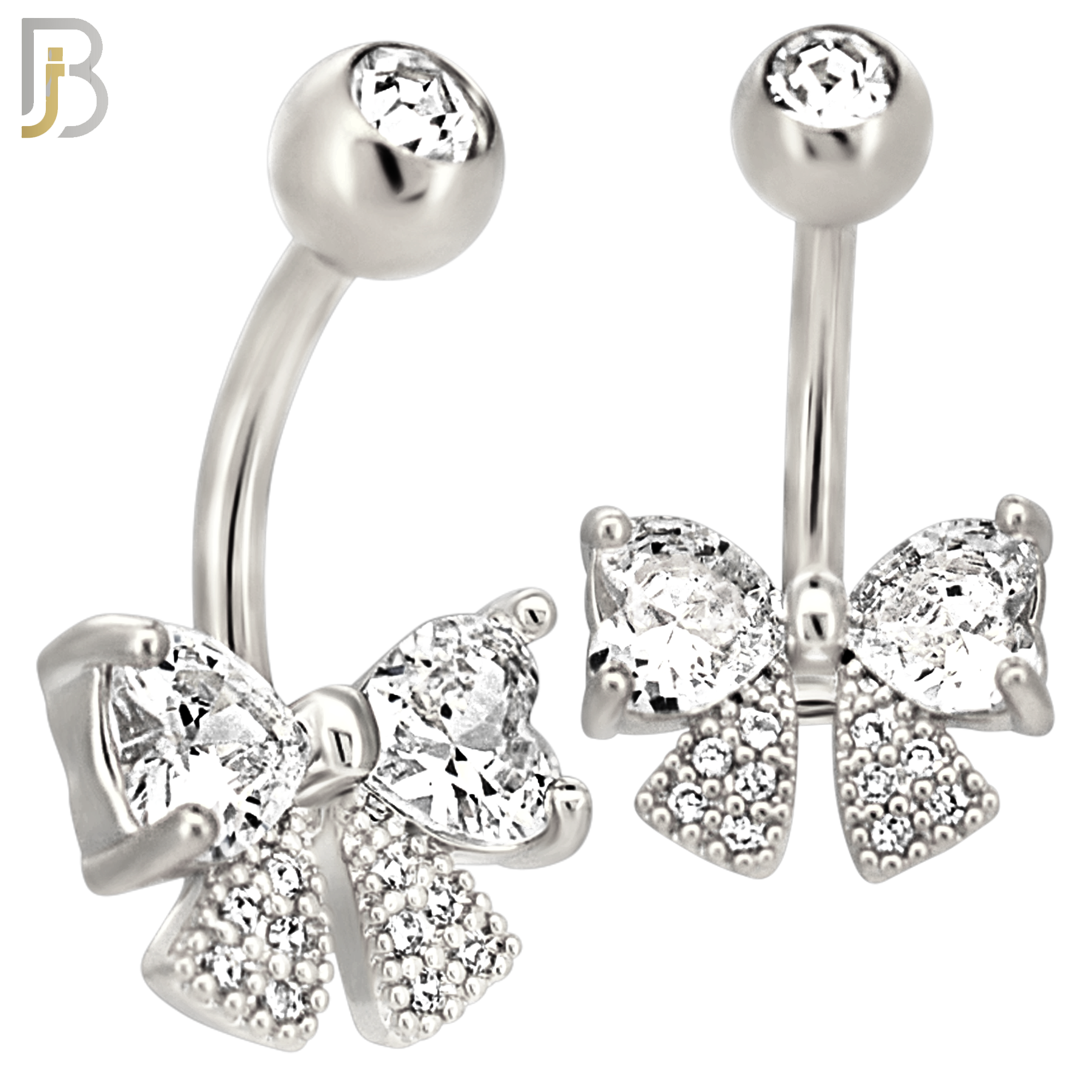 NB114 - 316L Surgical Steel Ribbon with Heart CZ for Both Upper Knots Belly Ring image 1