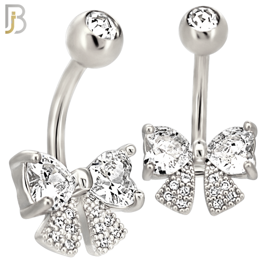 NB114 - 316L Surgical Steel Ribbon with Heart CZ for Both Upper Knots Belly Ring image 1