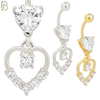 N096  - 316L Stainless Steel Heart Shaped Zircon with Dangling Hollow Heart with Zircon Belly Ring image 0
