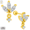 925-ES422 - Screw Ball Back - 925 Sterling Silver Three Leaf Stud Earrings with Dangling Zircon image 1