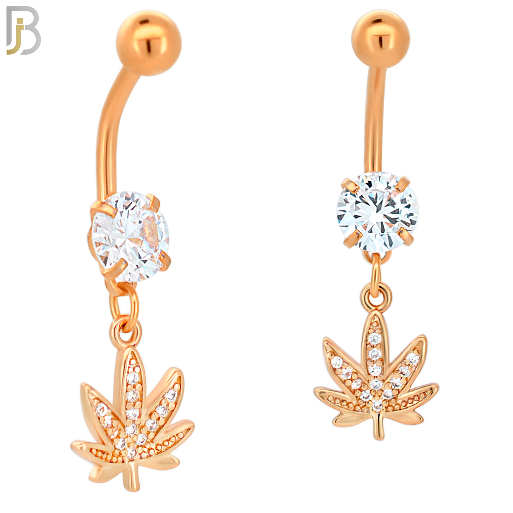 N045 - 316L Stainless Steel Dangling Marijuana Leaf with Zircon Design Belly Ring with 5mm Screw Ball image 2