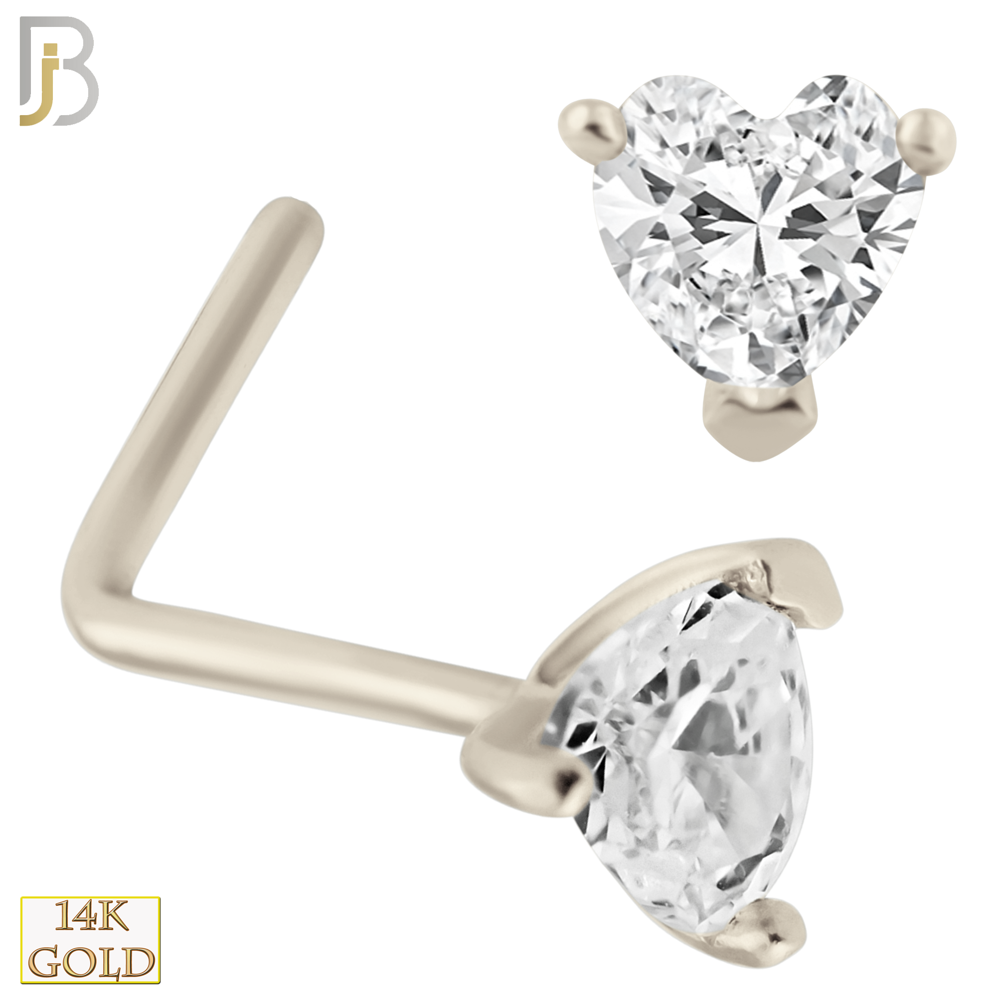 14-NR46L - 14k Solid Gold Heart Shape CZ in Prong Setting L Shape image 1