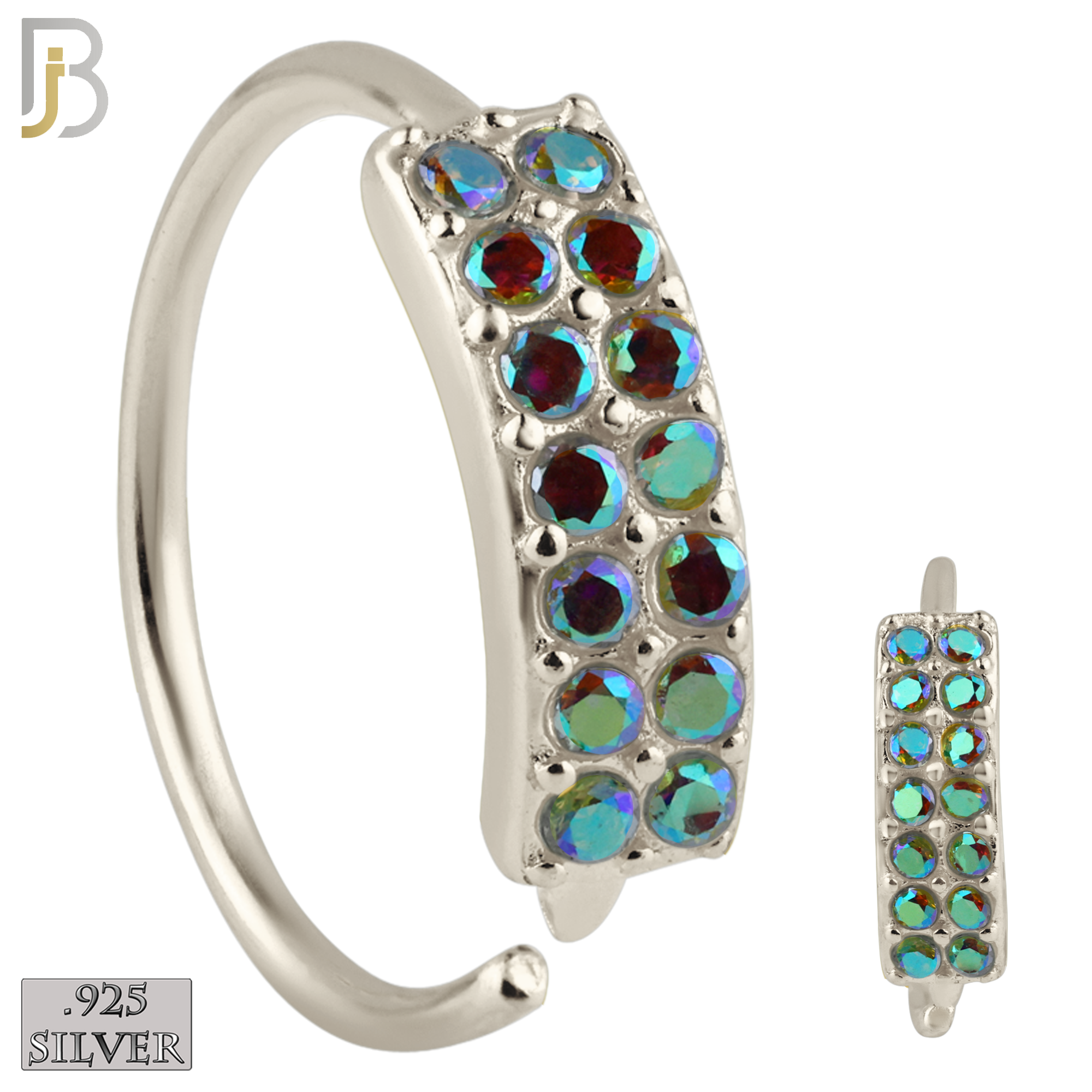 925-CT24 - 925 Sterling Silver 22g Thickness Double Layer CZ Prong Set Hoops Piercing (PACK OF 6) image 1
