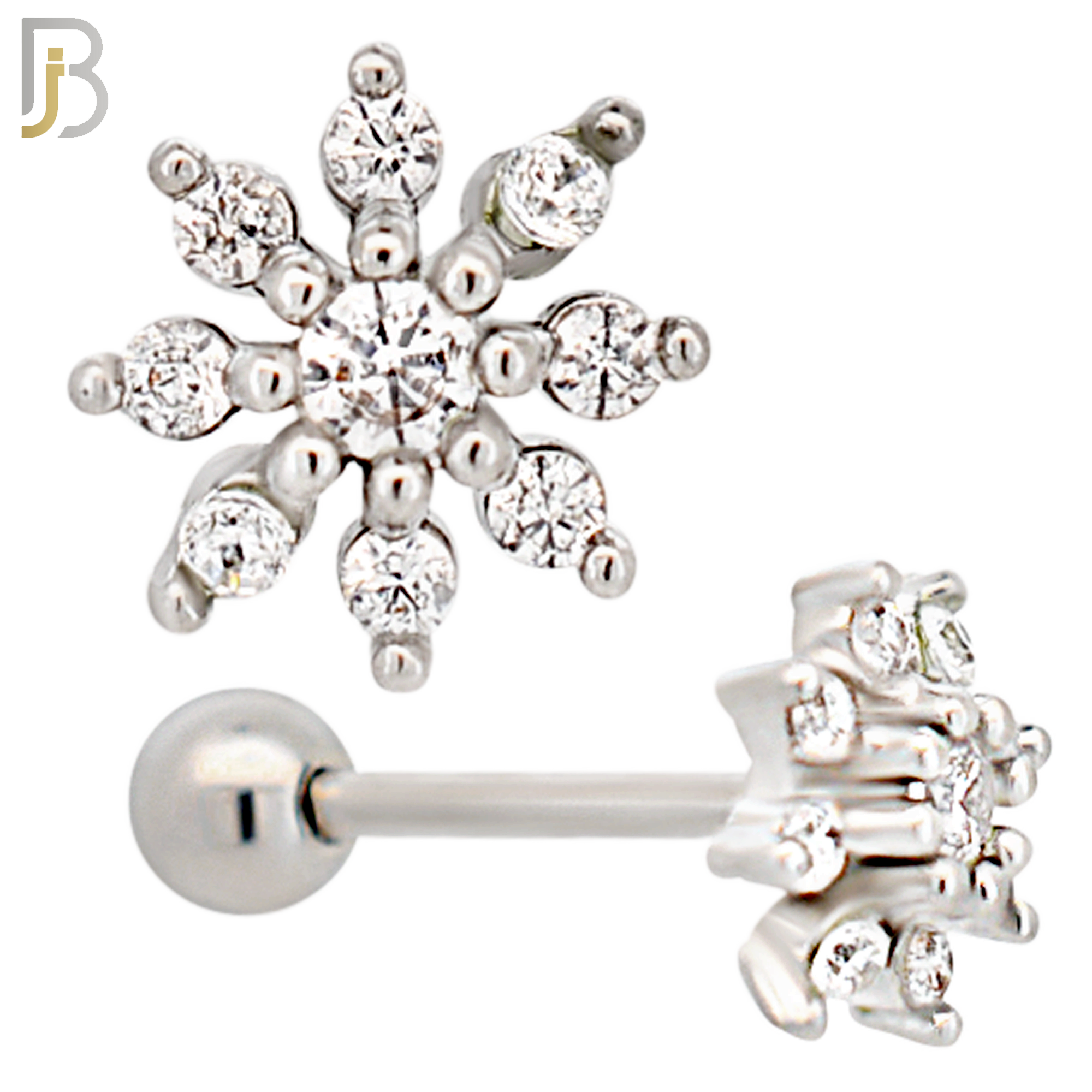TB116 -  316L Stainless Steel Snowflakes Tragus/Cartilage Barbell (PACK OF 6) image 0