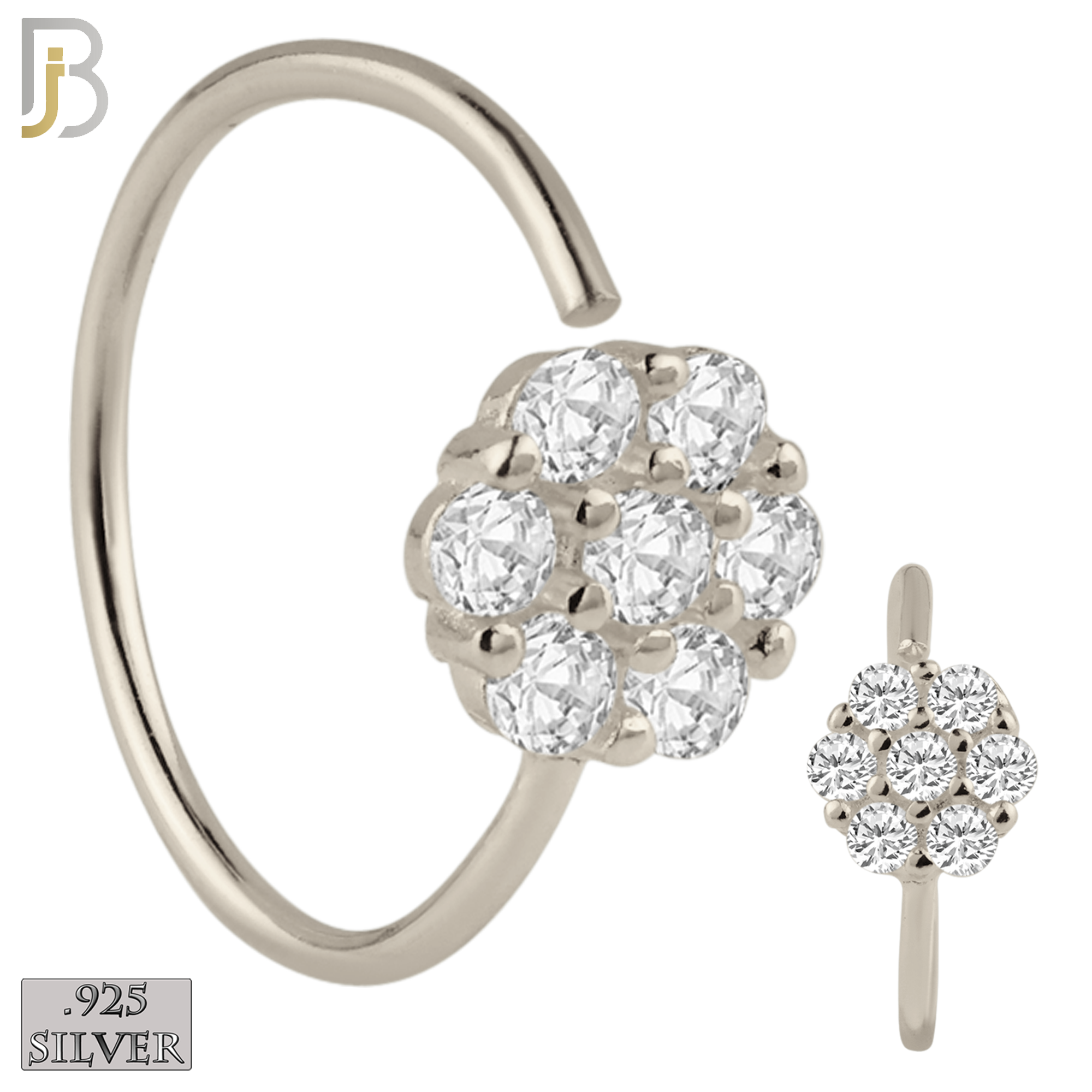 925-CT32 - 925 Sterling Silver Rounded Flower Design Nose Hoops 22g Thick 8mm wide (PACK OF 6) image 0