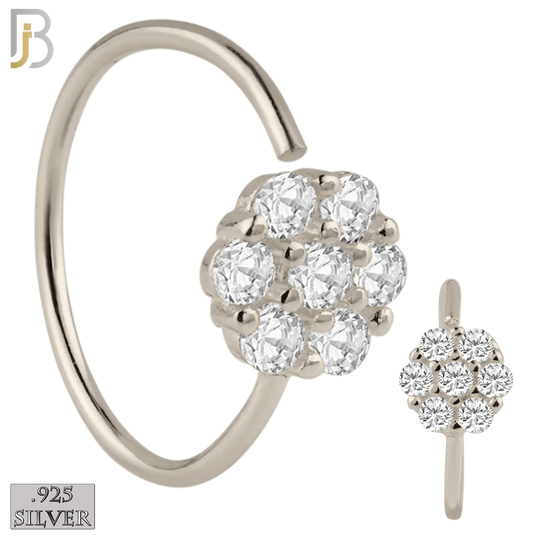 925-CT32 - 925 Sterling Silver Rounded Flower Design Nose Hoops 22g Thick 8mm wide (PACK OF 6) image 0
