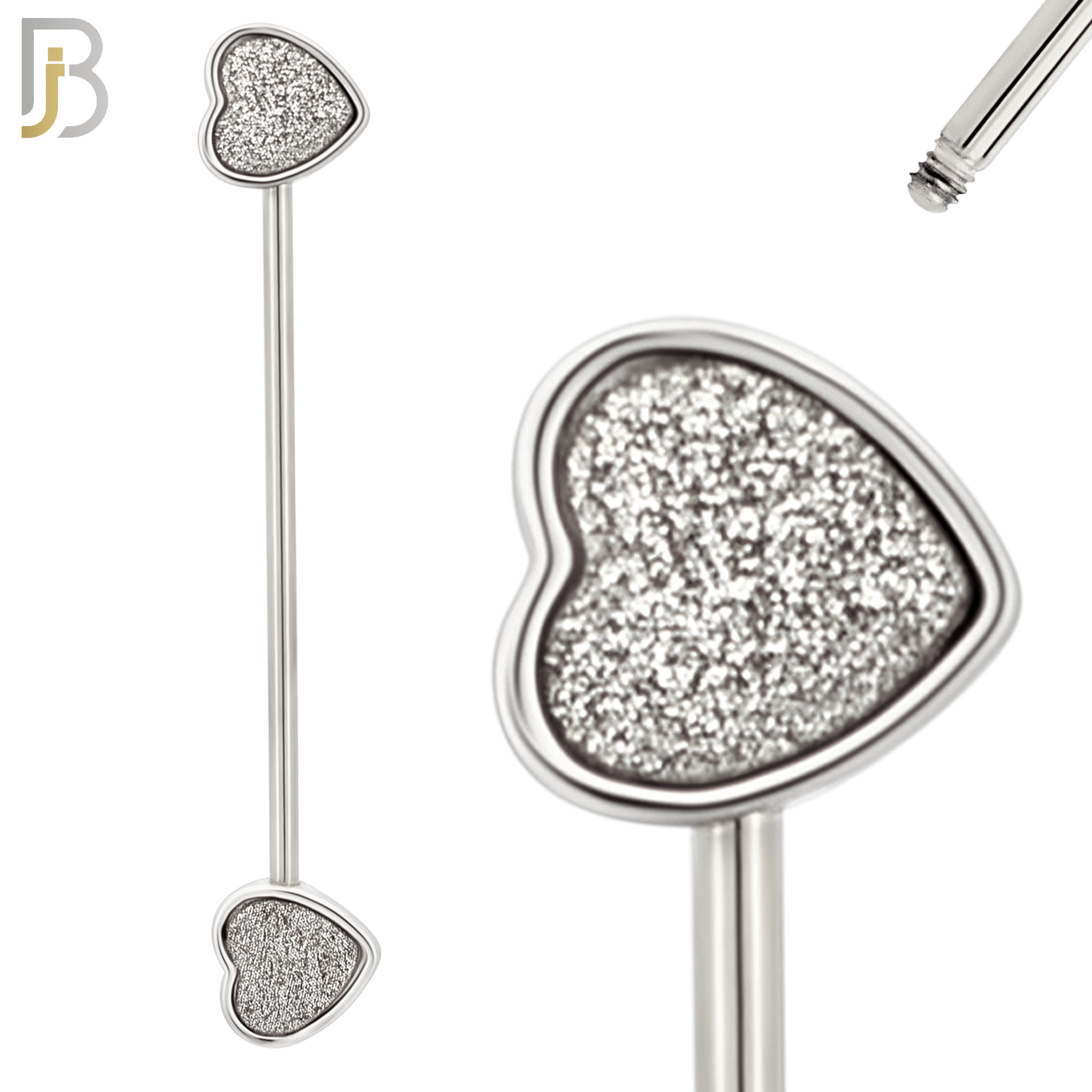 BB11 - 316L Surgical Steel Screw Bar Barbell Sandpaper Heart Design Industrial (PACK OF 4) image 1