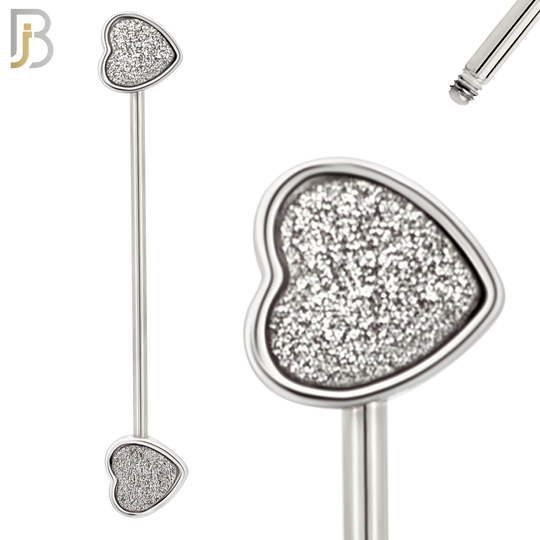 BB11 - 316L Surgical Steel Screw Bar Barbell Sandpaper Heart Design Industrial (PACK OF 4) image 1