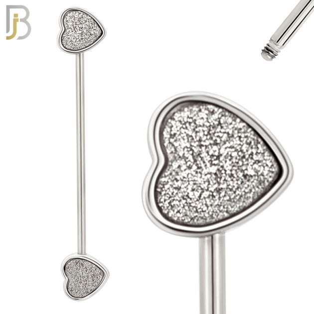 BB11 - 316L Surgical Steel Screw Bar Barbell Sandpaper Heart Design Industrial (PACK OF 4) image 1