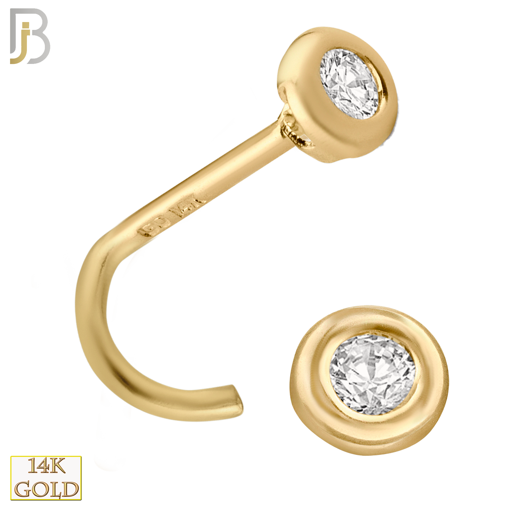 14-NR19CYC- 14k Yellow Gold Screw Nose Ring with Round Cubic Zirconia in Bezel Setting image 0