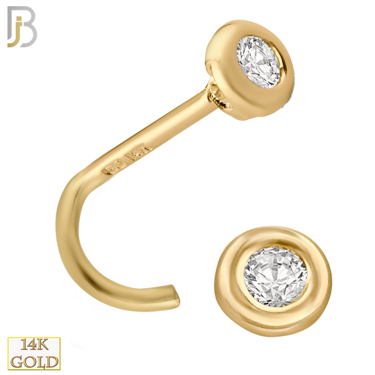 14-NR19CYC- 14k Yellow Gold Screw Nose Ring with Round Cubic Zirconia in Bezel Setting image 0