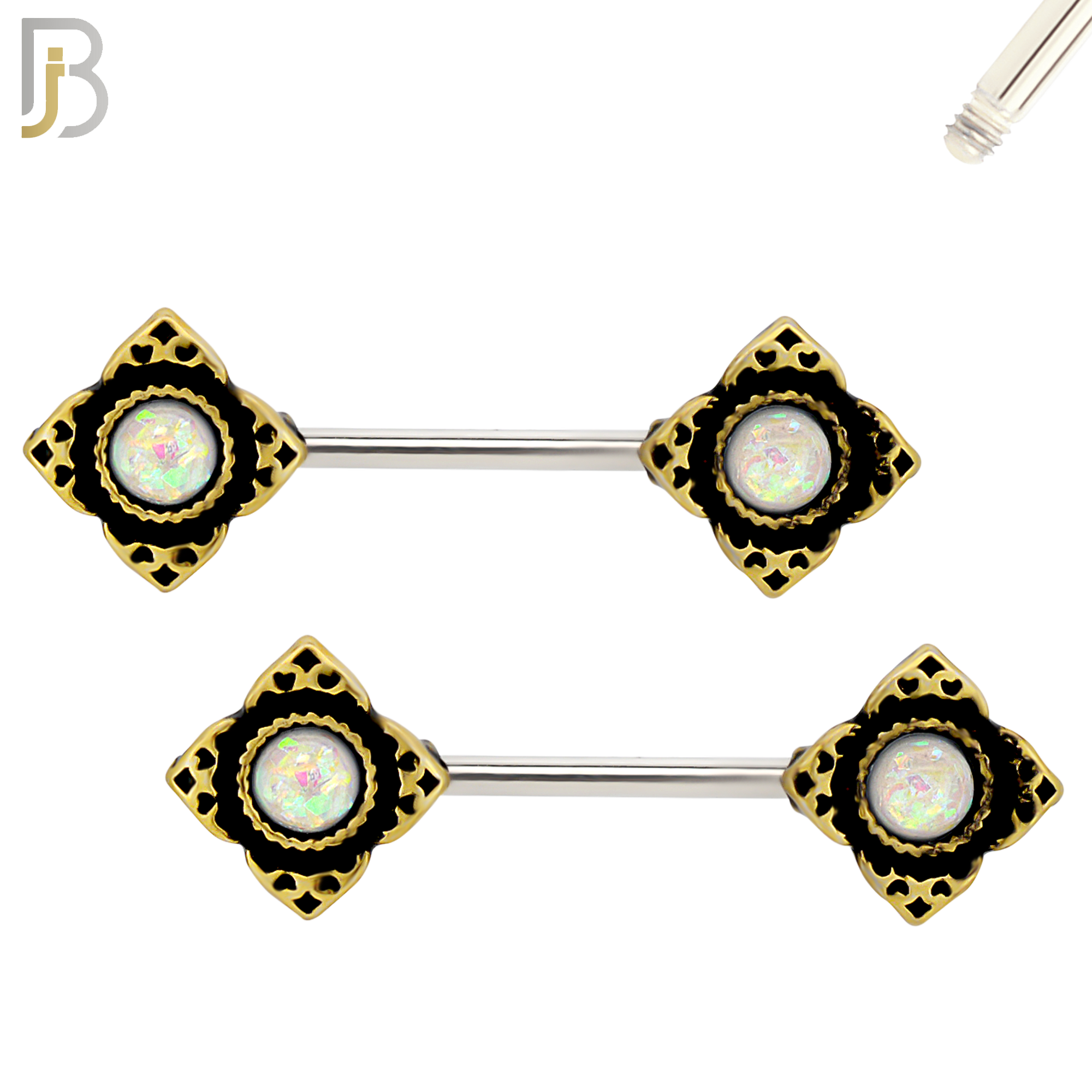 NP72 - 316L Surgical Steel Four Point Filigree with Opalite Center Nipple Ring image 0