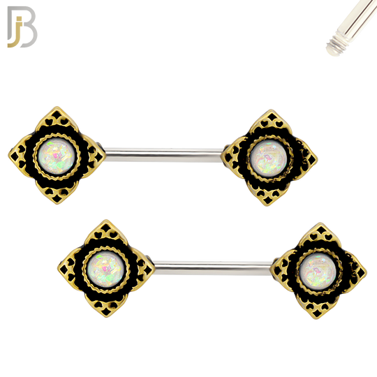 NP72 - 316L Surgical Steel Four Point Filigree with Opalite Center Nipple Ring image 0