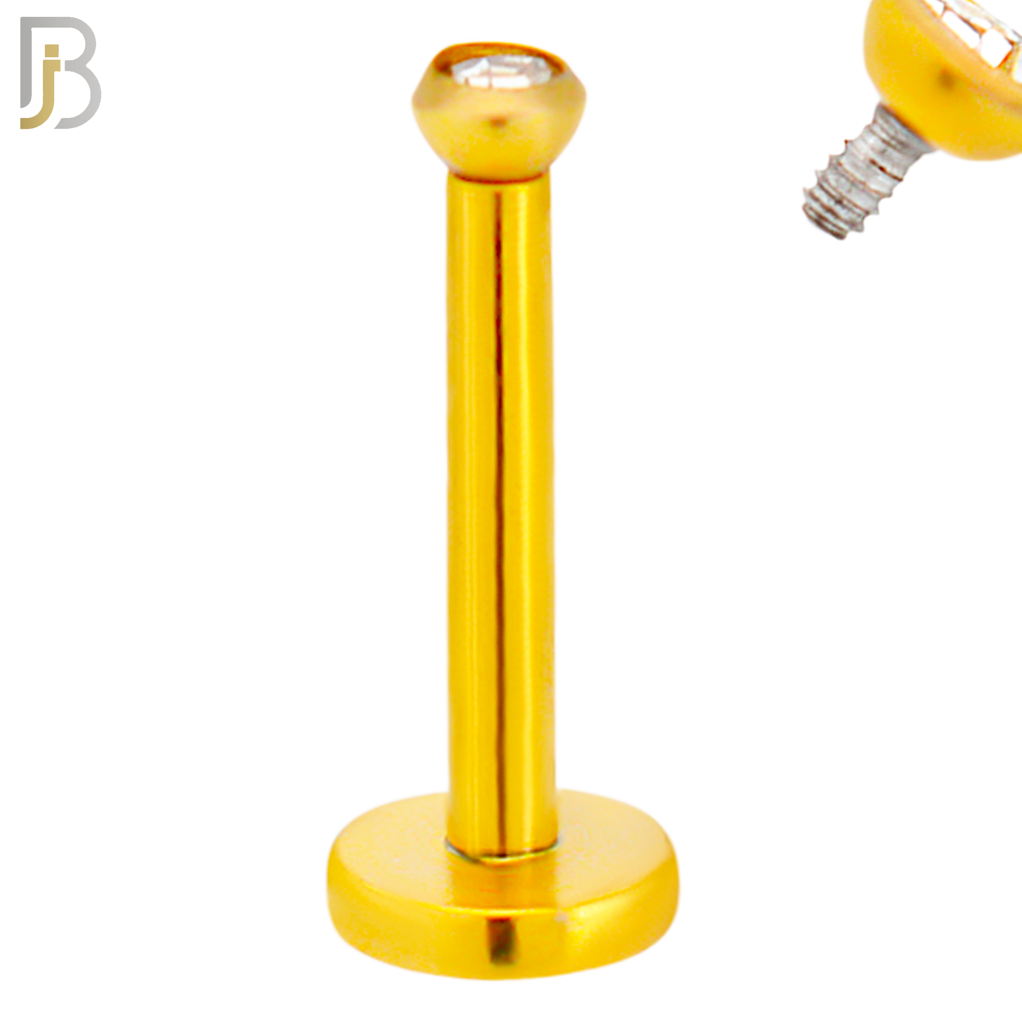 LB07G - 316L Surgical Steel Gold Plated Bar Press Fit Zircon Bezel Monroe Labret Screw Internally Threaded  Flat Back (PACK OF 6) image 1