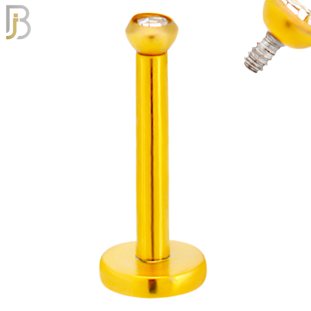 LB07G - 316L Surgical Steel Gold Plated Bar Press Fit Zircon Bezel Monroe Labret Screw Internally Threaded  Flat Back (PACK OF 6) image 1