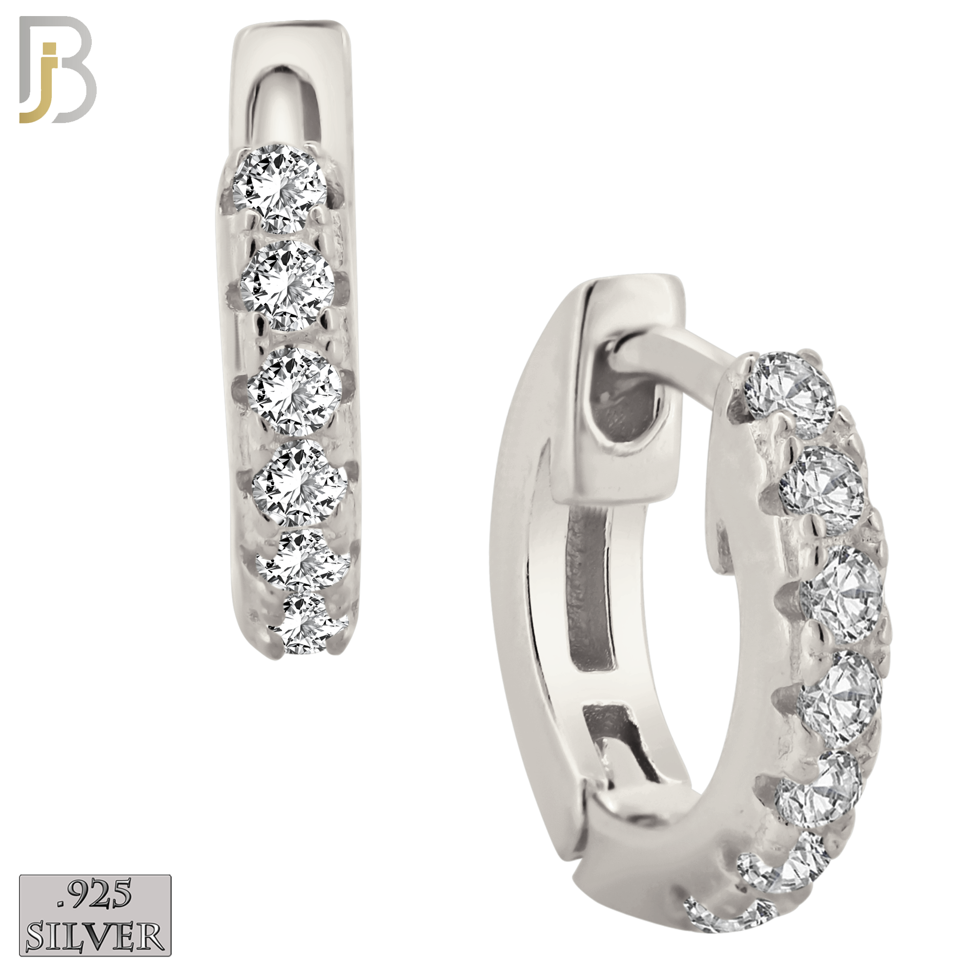 925-ES193 - .925 Sterling Silver Huggies Hoop Earrings with Zircon Clip On image 1