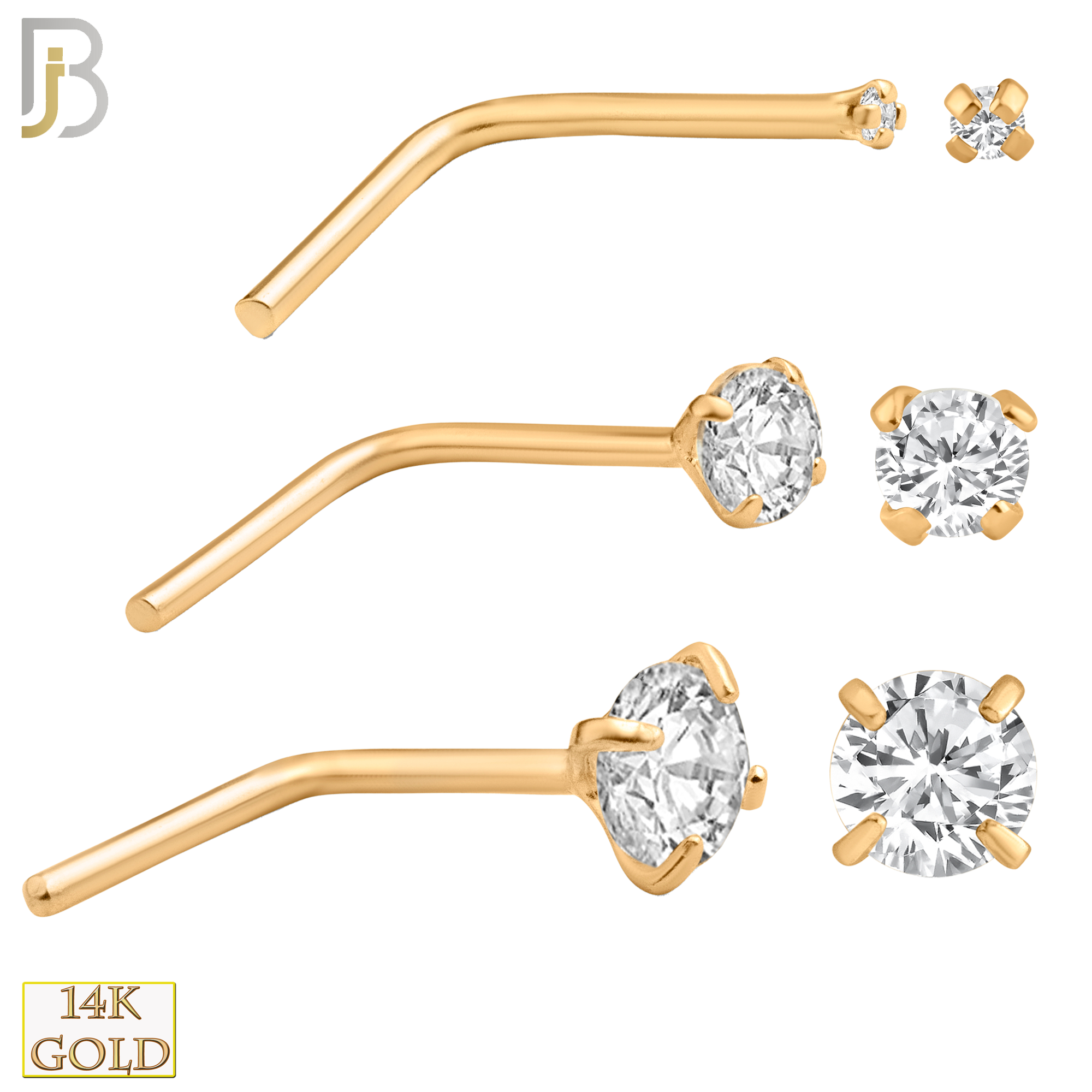 14-NR10CR-22 - 14k Solid Rose Gold 22g Prong Setting  Round Cubic Zircona L-Shape image 0