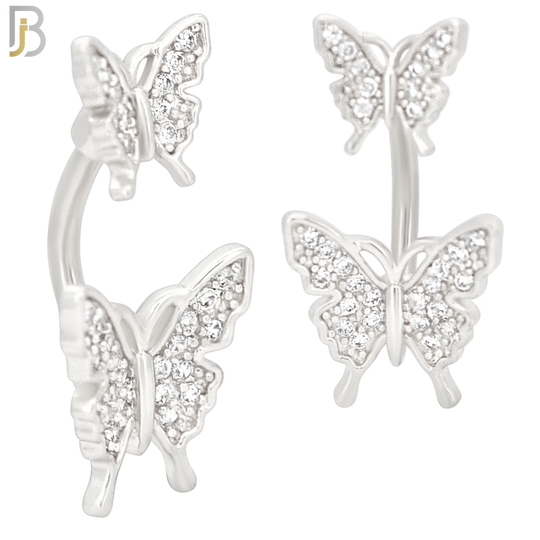 NB62 - 316L Stainless Steel Double Butterfly Banana Belly Ring with Cubic Zirconia image 1