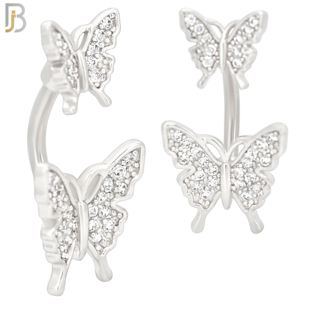 NB62 - 316L Stainless Steel Double Butterfly Banana Belly Ring with Cubic Zirconia image 1