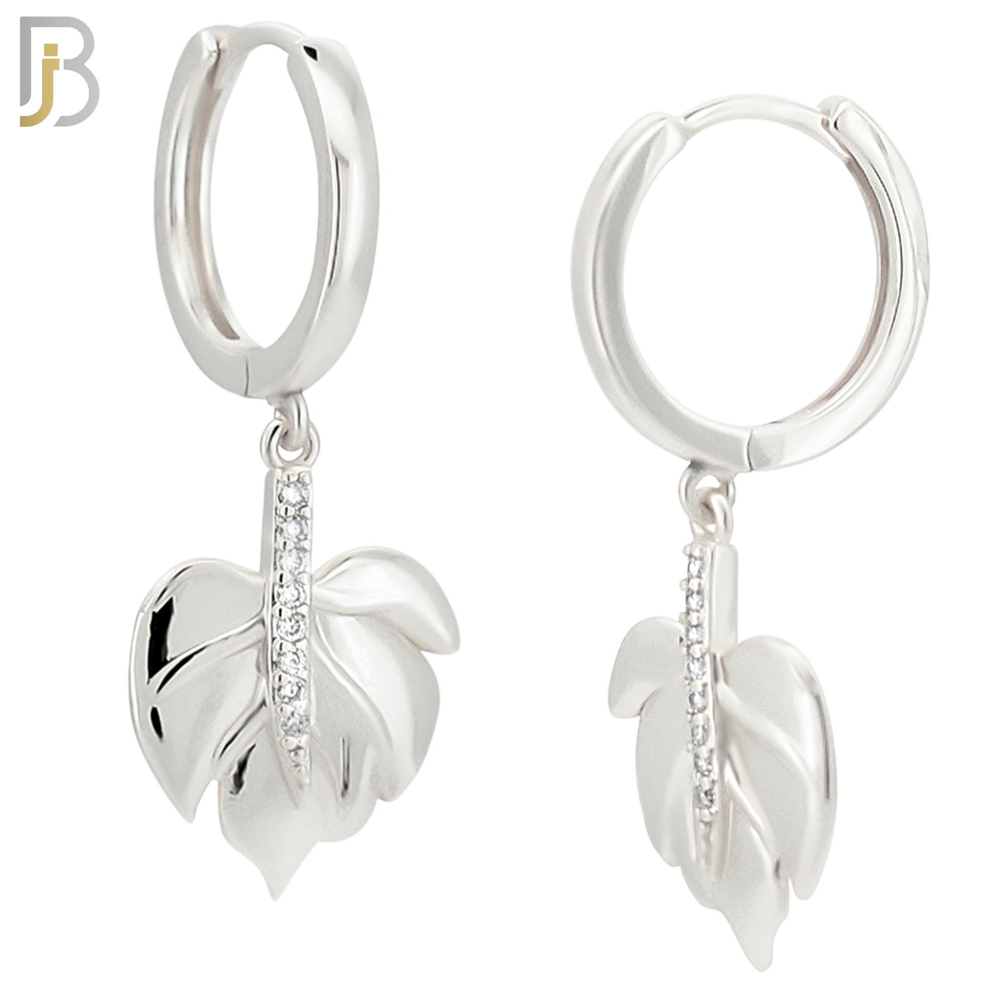 ES98 - 316L Stainless Steel Dangling Leaf with  Zircon Design Huggies Clip On image 1