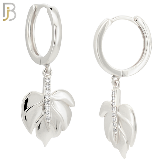 ES98 - 316L Stainless Steel Dangling Leaf with  Zircon Design Huggies Clip On image 1