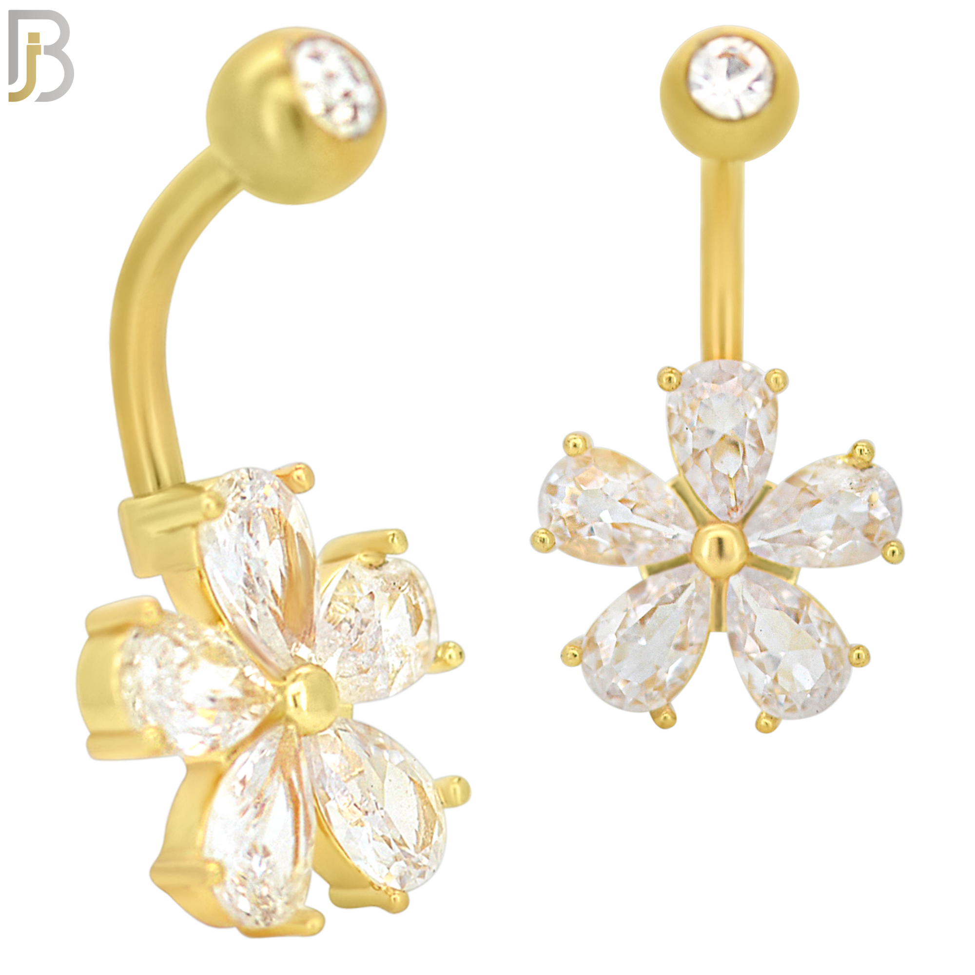 NB10 - 316L Stainless Steel Flower  Zircon  Banana Belly Navel Ring image 2