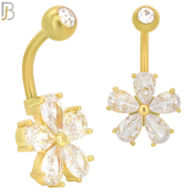NB10 - 316L Stainless Steel Flower  Zircon  Banana Belly Navel Ring image 2