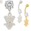 N085  - 316L Stainless Steel Dangling Teddy Bear with CZ Belly Ring image 0