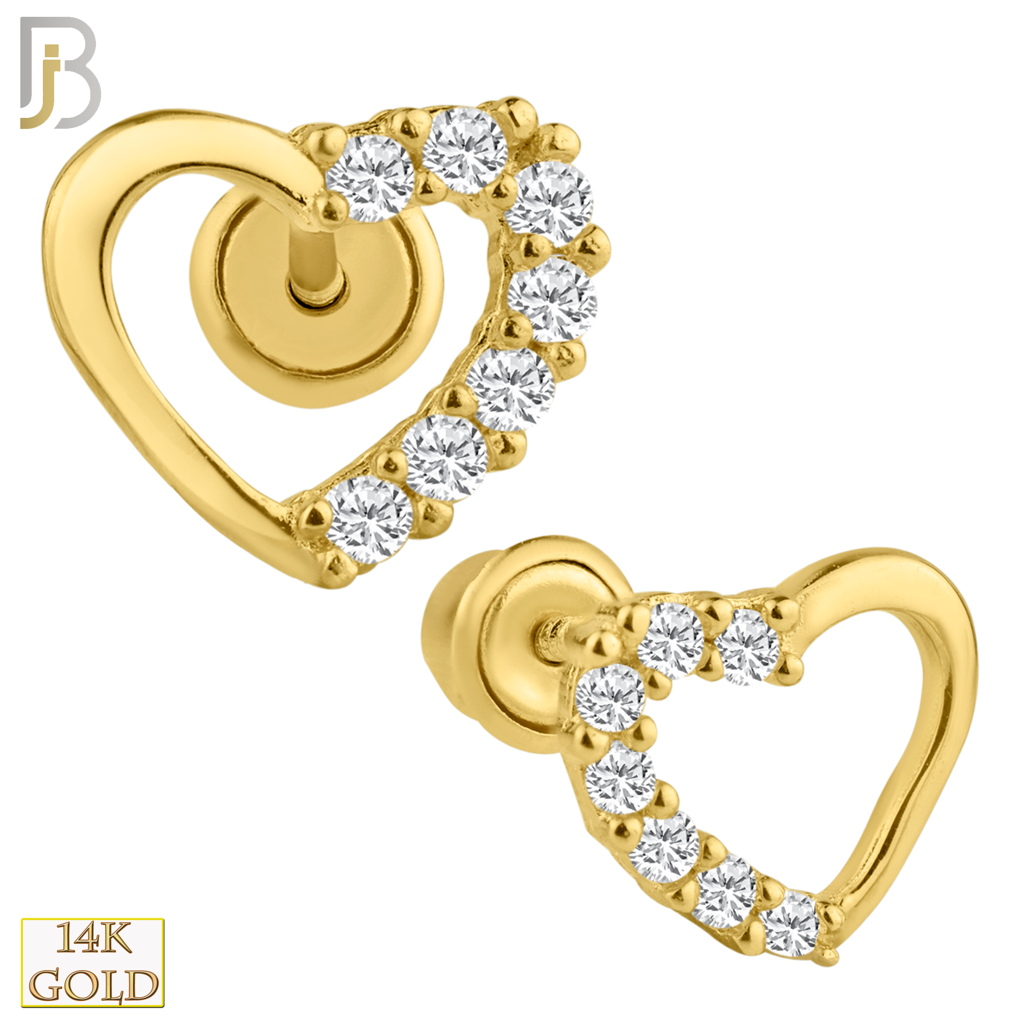14-ES20 - 14k Solid Gold Screw Back Earrings Hollow Heart with Zircon image 0