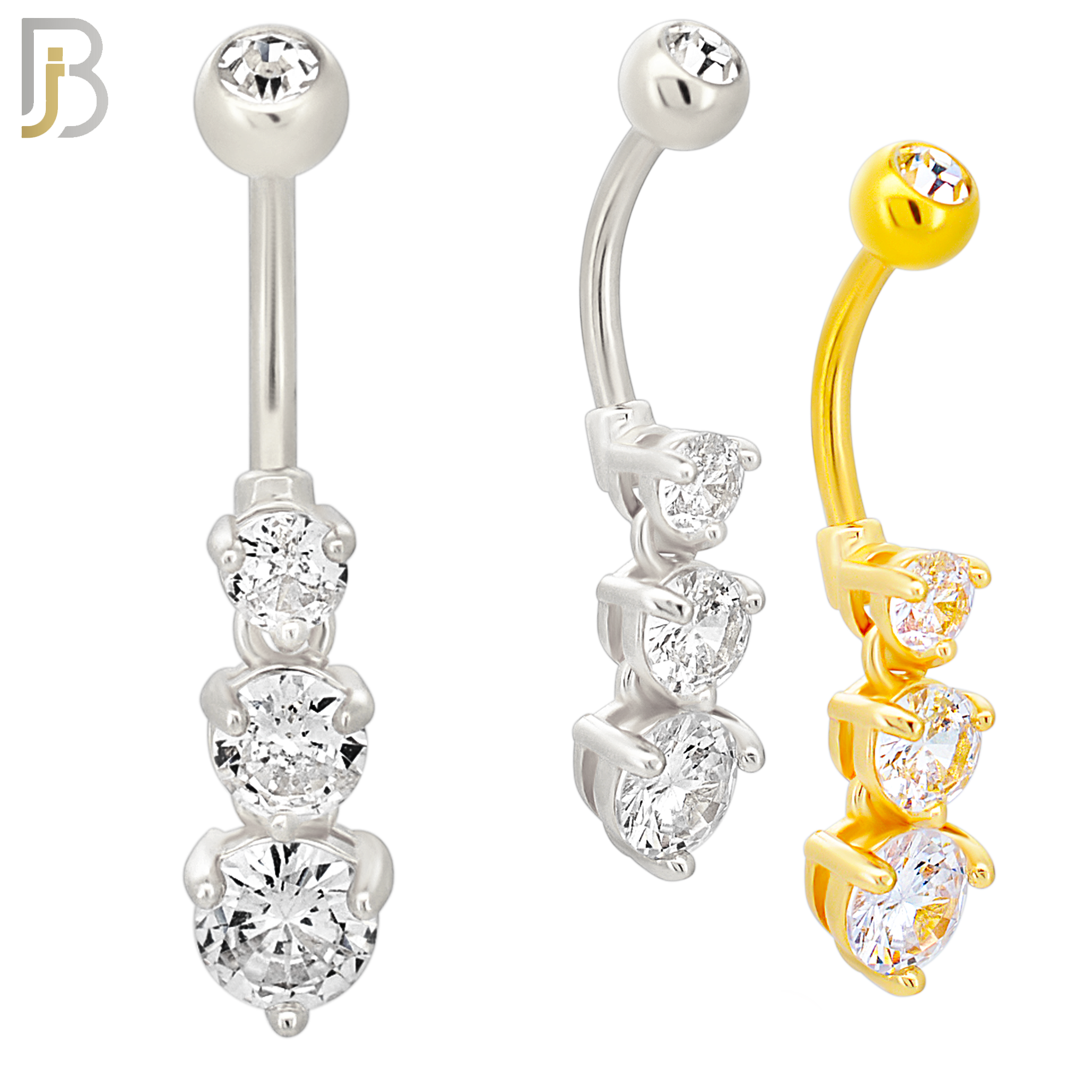 N0118  - 316L Stainless Steel Graduating Three Round Zircon in Prong Set with 5mm Screw Ball image 0