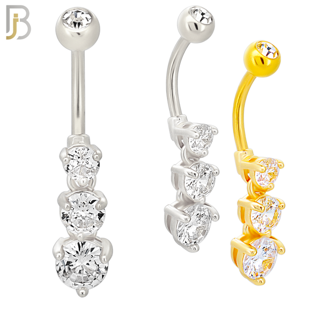 N0118  - 316L Stainless Steel Graduating Three Round Zircon in Prong Set with 5mm Screw Ball image 0