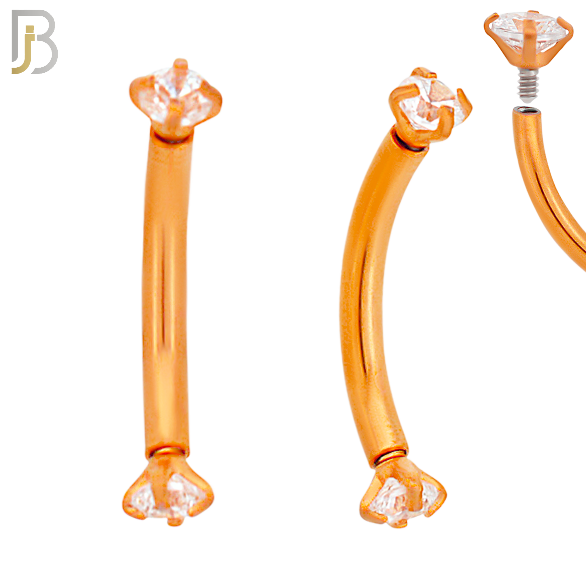 EC04RC - 316L Surgical Steel Rose Gold Plated Curved Prong Setting Zircon Internally Threaded (PACK OF 6) image