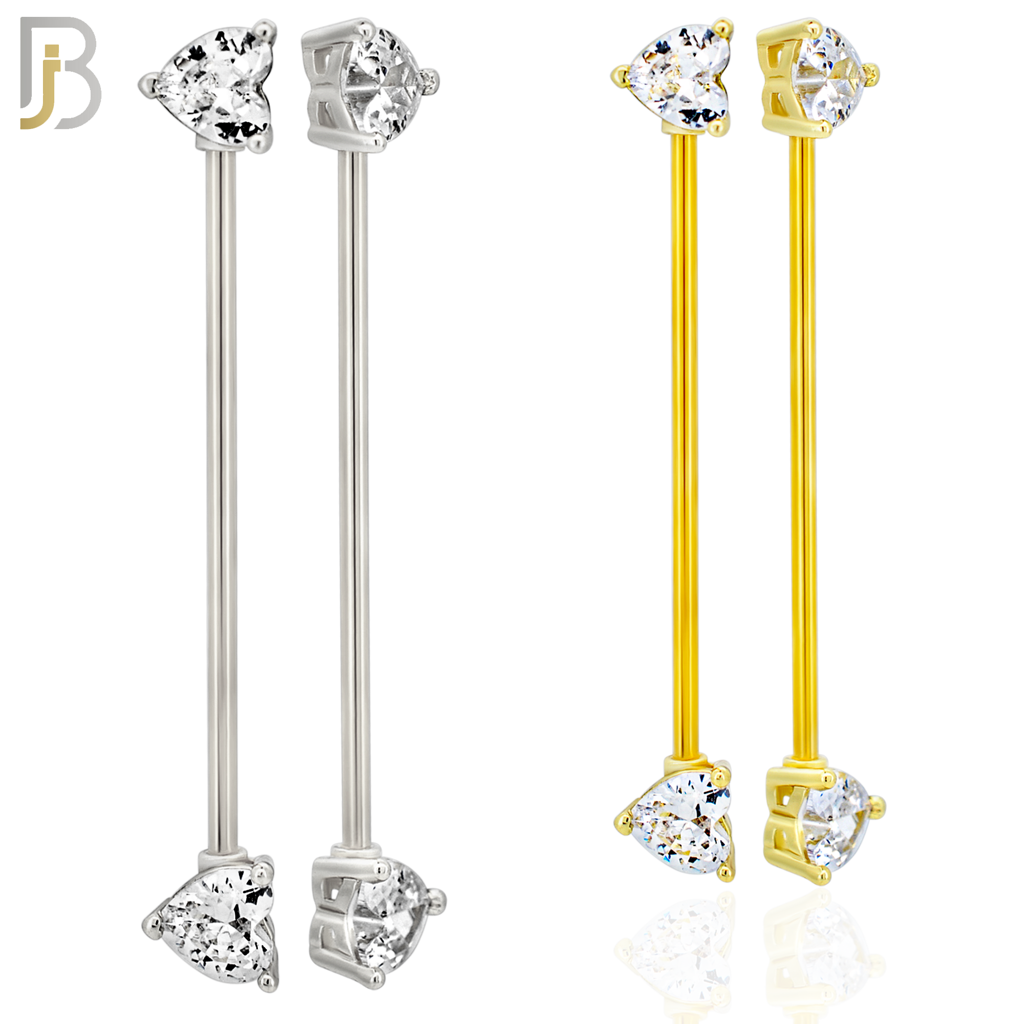 BB48 - 316L Surgical Steel Heart Shaped CZ Externally Threaded Industrial Barbell (PACK OF 4) image 0