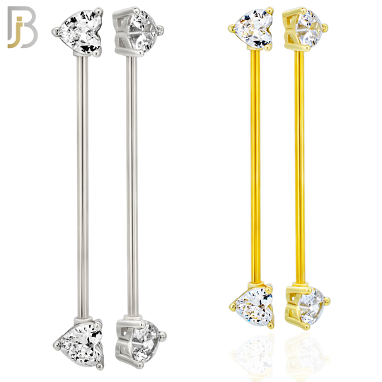 BB48 - 316L Surgical Steel Heart Shaped CZ Externally Threaded Industrial Barbell (PACK OF 4) image 0