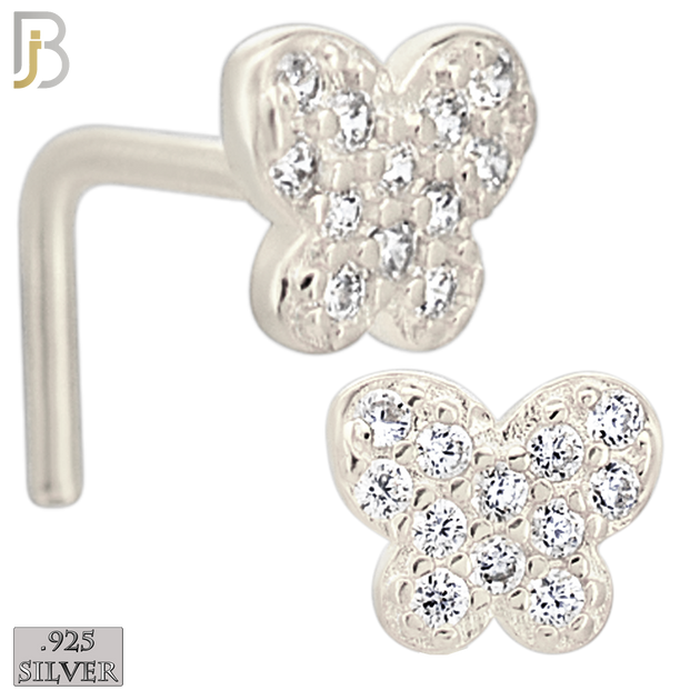 925-NR47LGSC - 925 Sterling Silver Butterfly CZ L Shape Nose Ring (Pack of 6) image 1