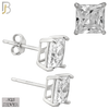 925-ES72-SC - .925 Sterling Silver Rhodium Plated Earring Stud Casting Square Princess Cut Prong Setting Clear Zircon image 6