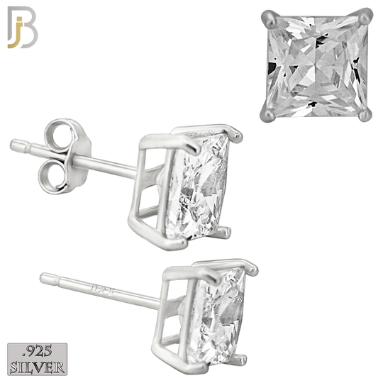 925-ES72-SC - .925 Sterling Silver Rhodium Plated Earring Stud Casting Square Princess Cut Prong Setting Clear Zircon image 6