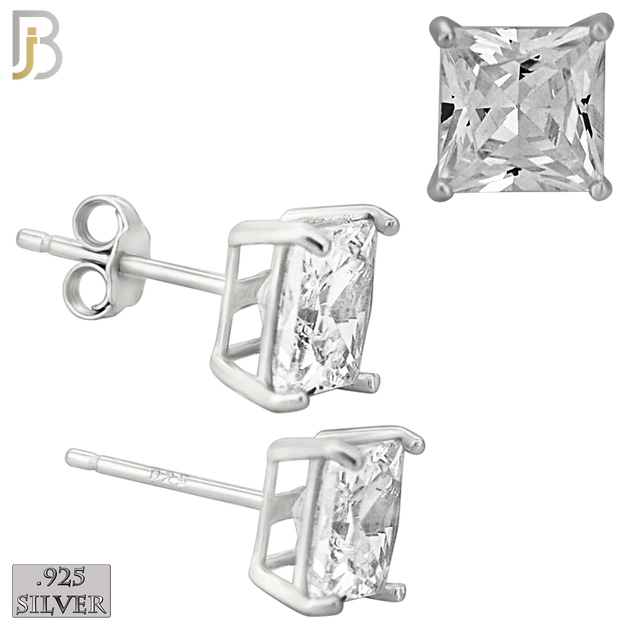 925-ES72-SC - .925 Sterling Silver Rhodium Plated Earring Stud Casting Square Princess Cut Prong Setting Clear Zircon image 6