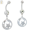 N0119 - 316L Stainless Steel Dangling Star and Moon in Hollow Ring with Multi Zircon Belly Ring image 0