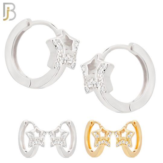 ES121 - Brass Tunnel Star Design with Zircon Huggies image 0