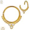 14-TH56 - 14k Yellow Gold 18g Thickness Beaded Design with Zircon Twist to Open Hoops - Yellow Gold image