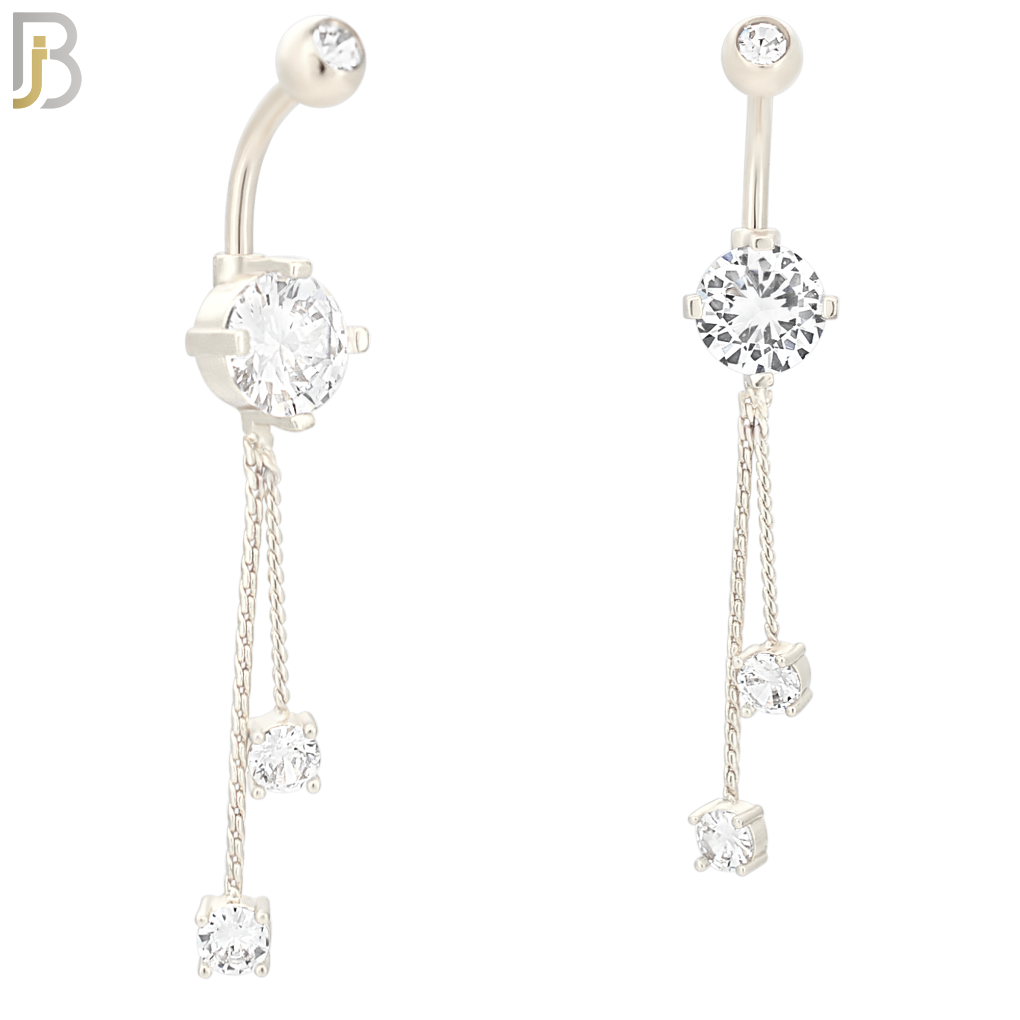 N049 - 316L Stainless Steel Dangling Hanging Round Prong Zircon Design Belly Ring with 5mm Screw Ball image 1