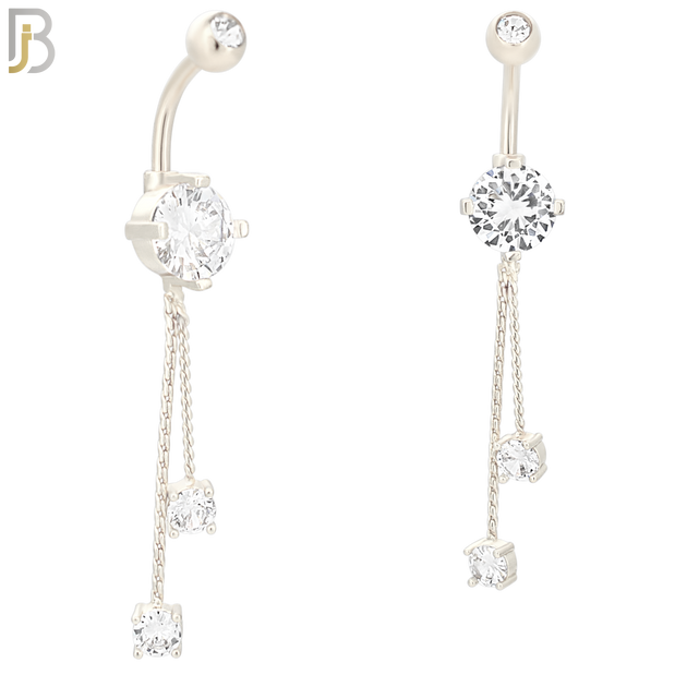 N049 - 316L Stainless Steel Dangling Hanging Round Prong Zircon Design Belly Ring with 5mm Screw Ball image 1
