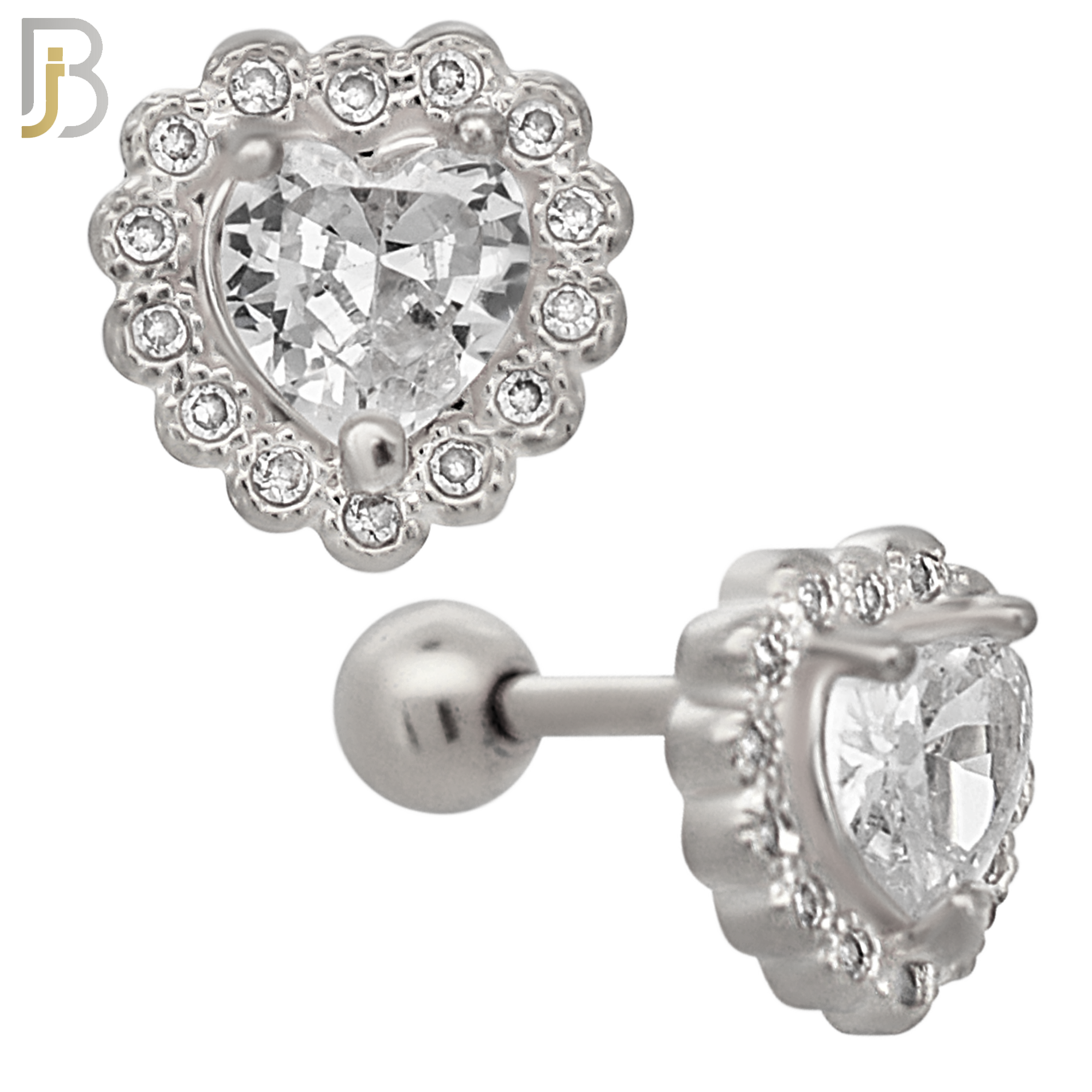 TB88 - 316L Stainless Steel Heart Shaped CZ Tragus/Cartilage Barbell (PACK OF 6) image 1