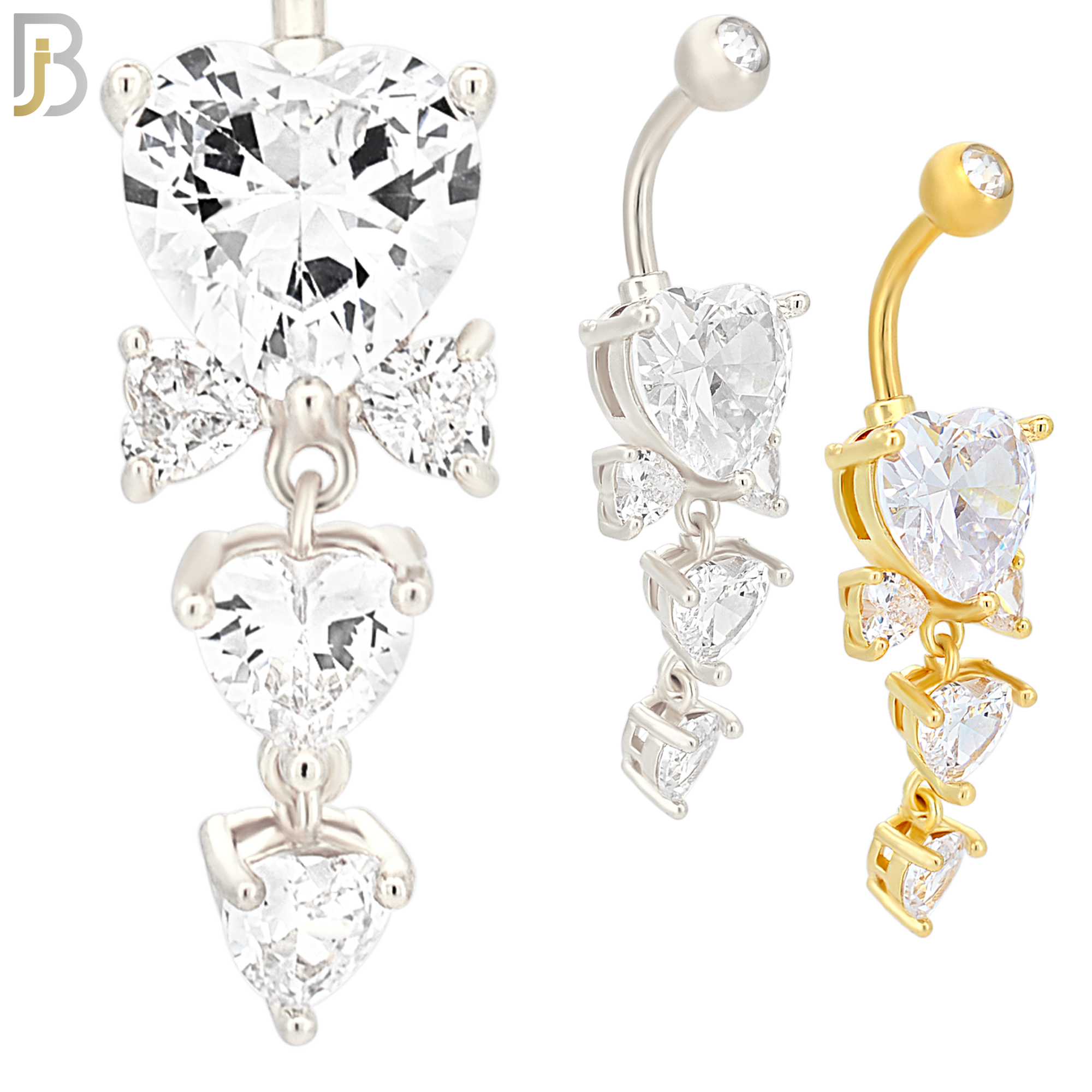 N076 - 316L Stainless Steel Dangling Heart Prong  Design Belly Ring with 5mm Screw Ball image 0