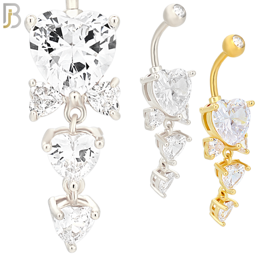 N076 - 316L Stainless Steel Dangling Heart Prong  Design Belly Ring with 5mm Screw Ball image 0