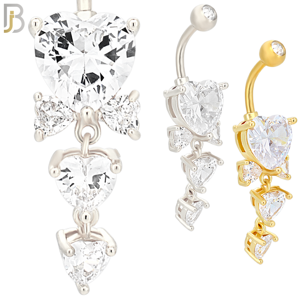 N076 - 316L Stainless Steel Dangling Heart Prong  Design Belly Ring with 5mm Screw Ball image 0