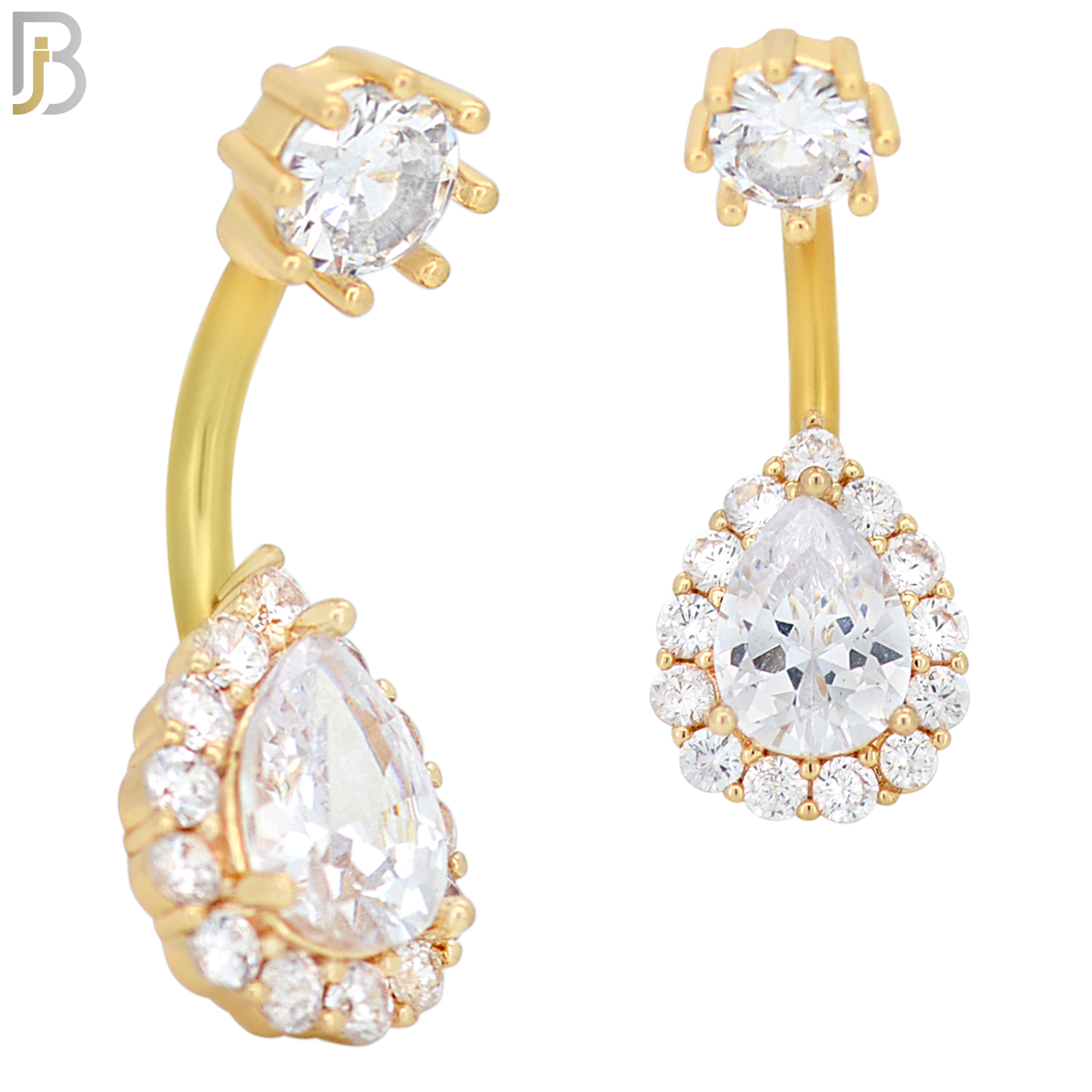 NB54 - 316L Stainless Steel Pear Shaped Zircon Banana Belly Ring image 2