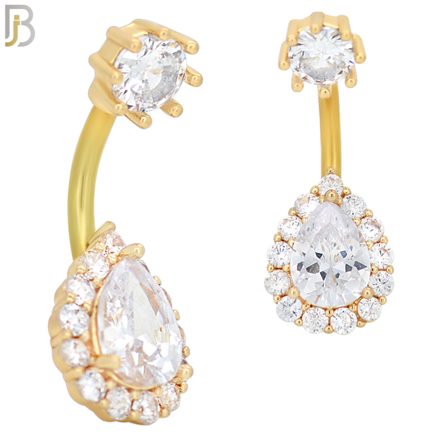 NB54 - 316L Stainless Steel Pear Shaped Zircon Banana Belly Ring image 2
